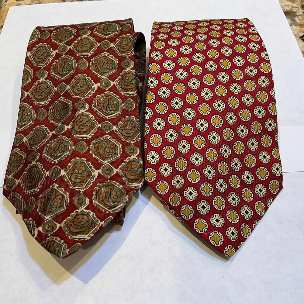 VTG. J. Crew Foulard silk Tie Lot of 2 Geometric Made In USA/ Canada